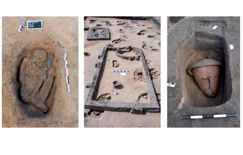 Différents vestiges retrouvés sur le chantier de fouille de Kom Al-Khelgan.
