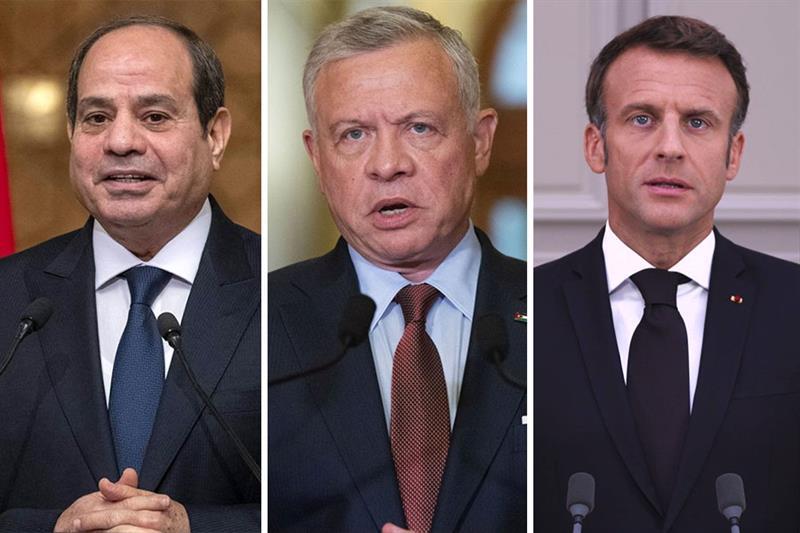 GAZA LA tribune des présidents égyptien Abdel Fattah Al-Sissi, français Emmanuel Macron et du roi de Jordanie Abdallah II
